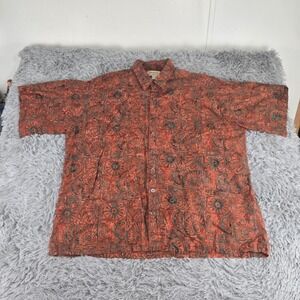 Johari West Batik Shirt Mens 4XL Orange Excellent Short Sleeve Cotton Tropical